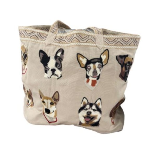 Johnny Was Handbags - Johnny Was Casper Linen Tote Bag Dogs Ivory Handbag Pet Dog Bag New